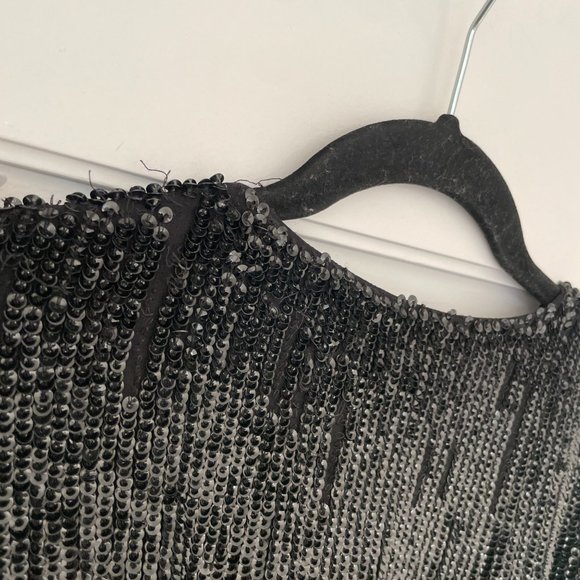 Retrofete Audrey Robe Dress Shiny Black Blue Sequins Wrap Style Midi Dress - Picture 12 of 16